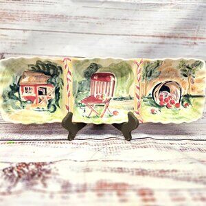 Vintage Hand Painted stoneware artist Michael Sparks serving tray Country Apples
